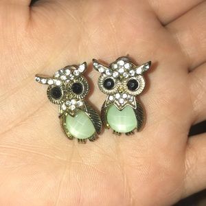 Earrings owl and crown with diamond bead inside